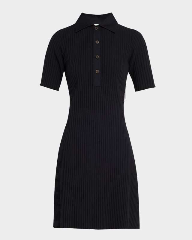 Elbow-Sleeve Polo Mini Dress